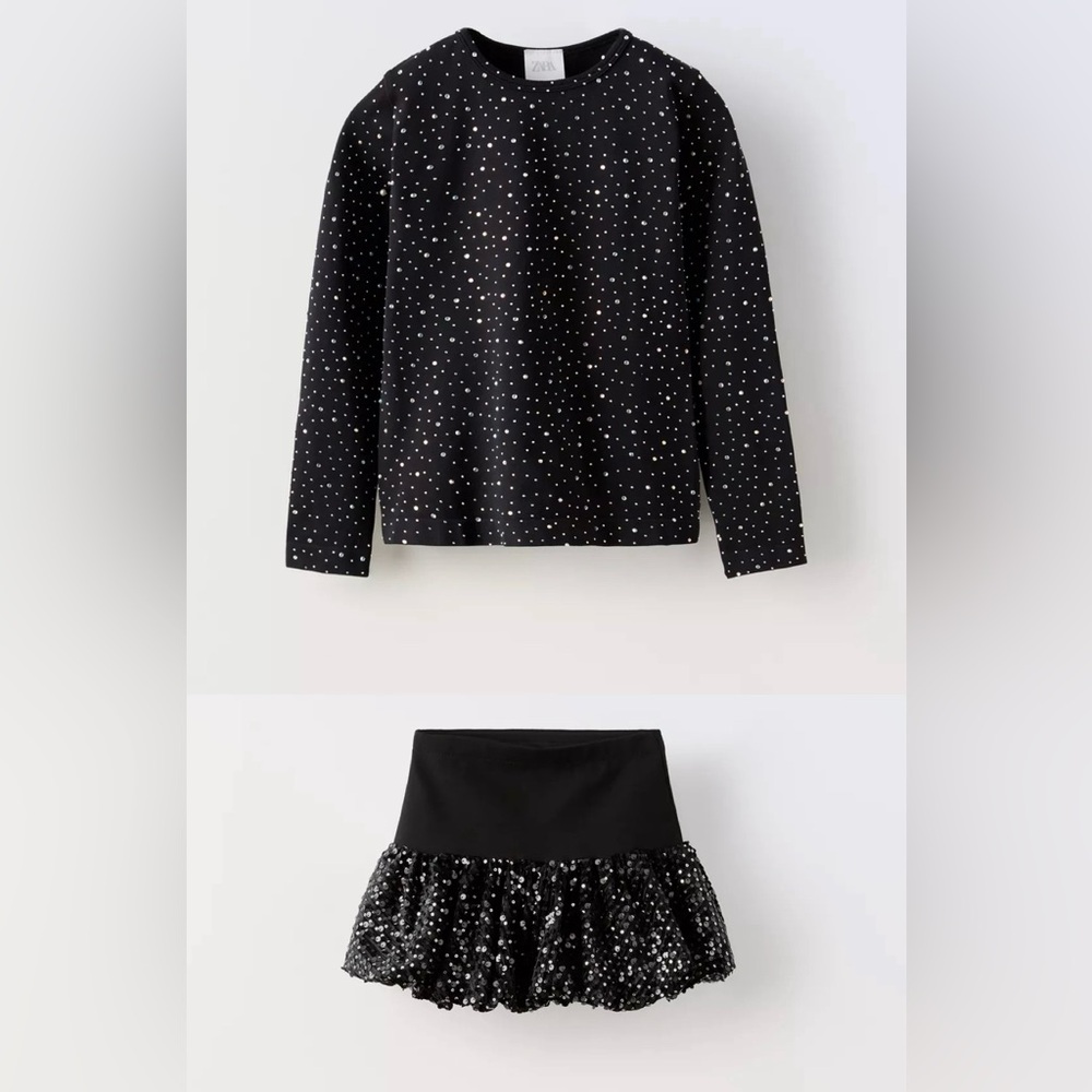 Zara Girls Holiday Special Occassion Rhinestone Top and Balloon Skirt Set